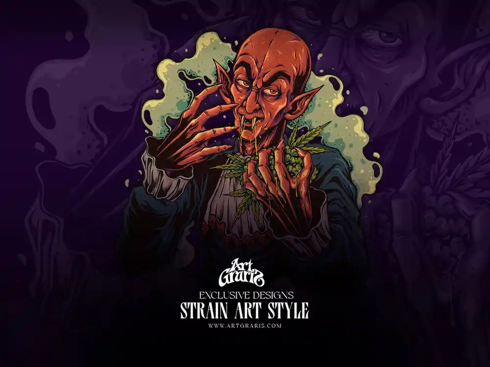 Bloodline OG vampire smoker surrounded by dark legendary gothic imagery