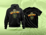 Vibrant skull wearing a colorful sombrero with a beard made of green herb leaves merch