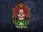 Día de Muertos floral death mask and terpene queen illustration
