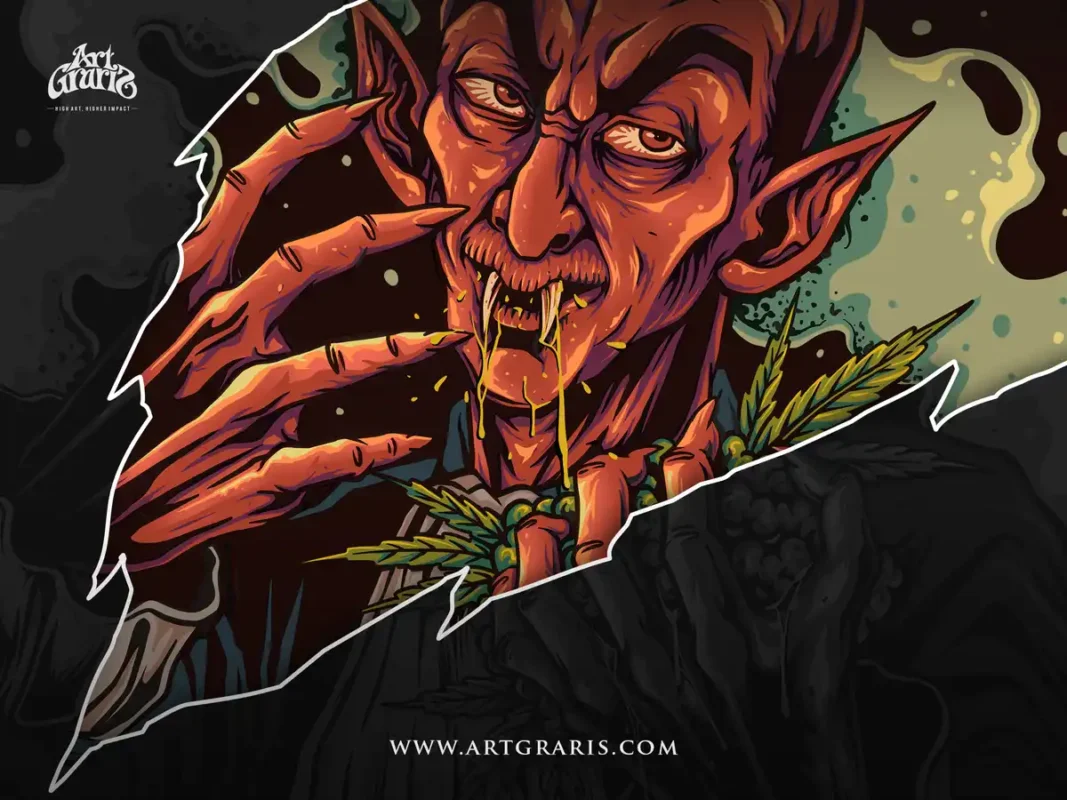 Dracula Is Enjoying A Marijuana Plant Illustrations