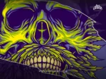Skull art featuring a vibrant sombrero and dense green chronic beard.