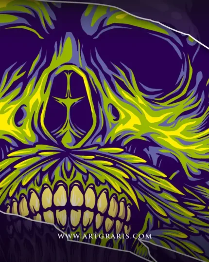 Skull art featuring a vibrant sombrero and dense green chronic beard.