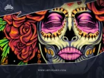 Mexican La Catrina gothic botanical sugar skull with smoke