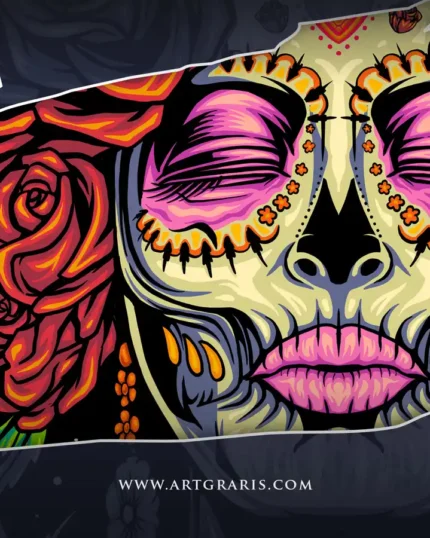 Mexican La Catrina gothic botanical sugar skull with smoke