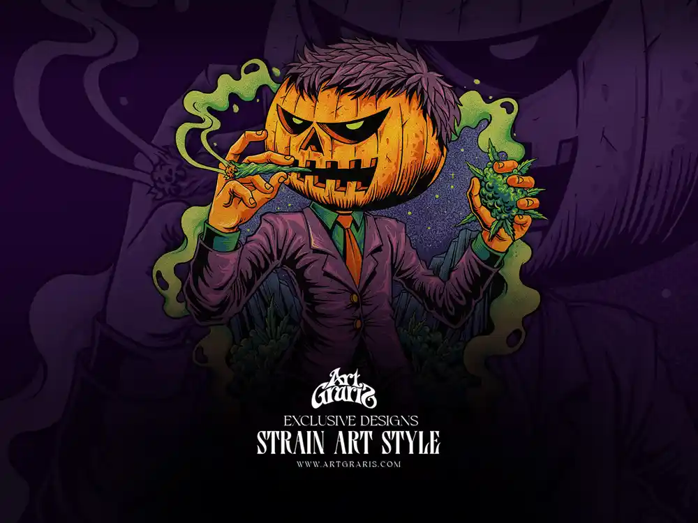 Pumpkin Head Suit Smoker Dank Herb Illustrations