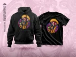 The Siempre 420 catrina artwork on a black hoodie and dark t-shirt, showing the apparel views.