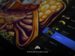 Santa character artwork revealed through digital layers on a tablet with creative illustration process