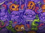 the Zombie purple ghoul horde with grinning jack o lanterns and green smoke in crisp linework.