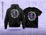 White Widow strain artwork of rainbow skulls melting into swirling psychedelic haze and smoke.