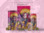 The Siempre 420 catrina artwork applied across a cannabis packaging lineup with a jar, pouch, vape bottle and can.